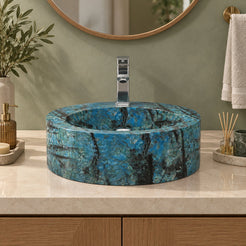 Shafia Danube Blue Quartzite Vessel Sink — low frontal bathroom lifestyle