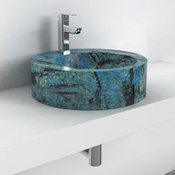 Shafia Danube Blue Quartzite Vessel Sink, countertop hero lifestyle view