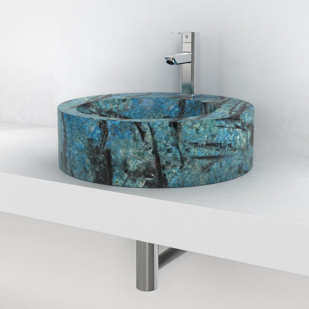 Shafia Danube Blue Quartzite Vessel Sink, second countertop lifestyle setting