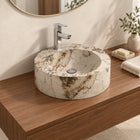 Shafia Pandora Blanc Quartzite Vessel Sink — three-quarter bathroom lifestyle