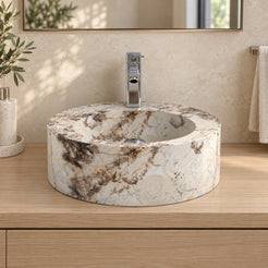 Shafia Pandora Blanc Quartzite Vessel Sink — low frontal bathroom lifestyle