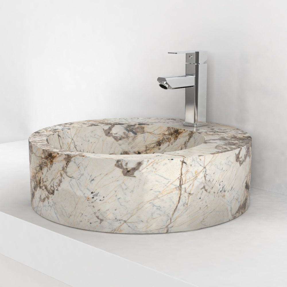 Shafia Pandora Blanc Quartzite Vessel Sink, countertop hero lifestyle view