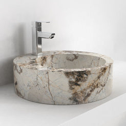 Shafia Pandora Blanc Quartzite Vessel Sink, second countertop lifestyle setting