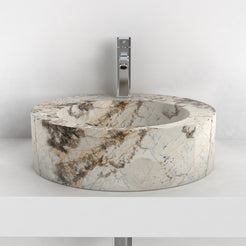 Shafia Pandora Blanc Quartzite Vessel Sink, overall shape and side profile