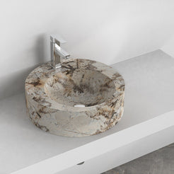 Shafia Pandora Blanc Quartzite Vessel Sink, interior, rim and material detail
