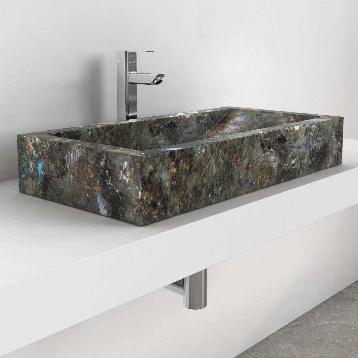 Shafira Celestia Blue Quartzite Vessel Sink, second countertop lifestyle setting
