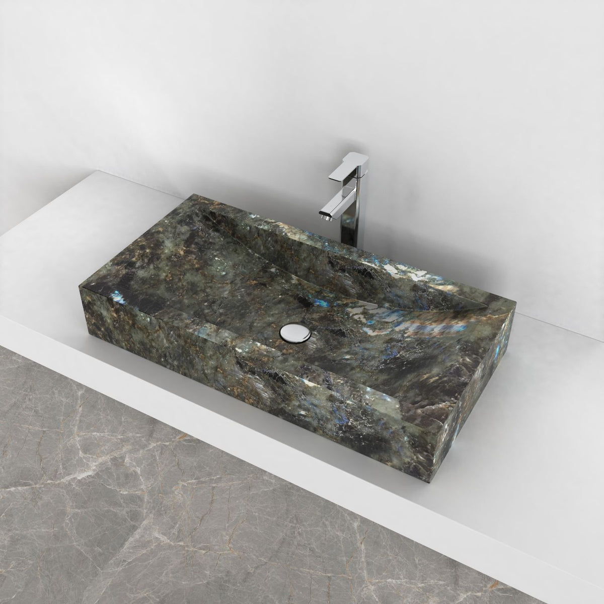 Shafira Celestia Blue Quartzite Vessel Sink, alternate countertop lifestyle angle