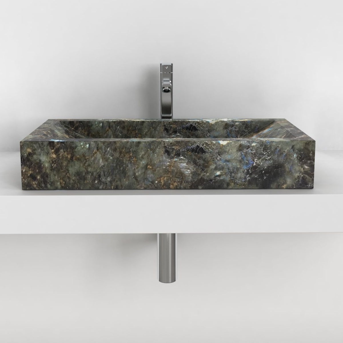 Shafira Celestia Blue Quartzite Vessel Sink, overall shape and side profile