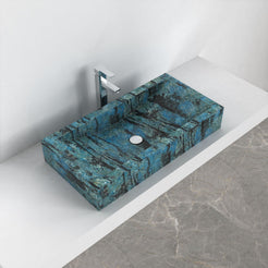 Shafira Danube Blue Quartzite Vessel Sink, alternate countertop lifestyle angle