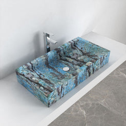 Shafira Danube Blue Quartzite Vessel Sink, interior, rim and material detail