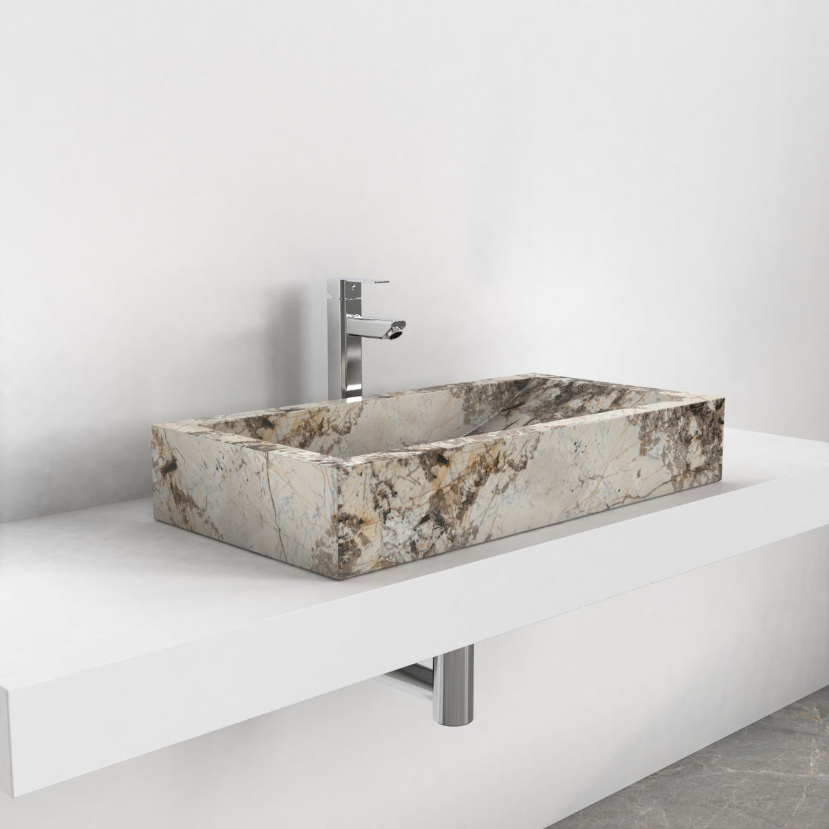 Shafira Pandora Blanc Quartzite Vessel Sink, countertop hero lifestyle view