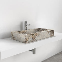 Shafira Pandora Blanc Quartzite Vessel Sink, countertop hero lifestyle view
