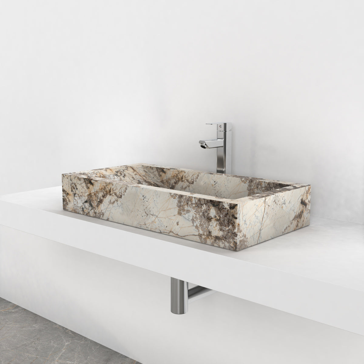 Shafira Pandora Blanc Quartzite Vessel Sink, second countertop lifestyle setting