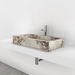 Shafira Pandora Blanc Quartzite Vessel Sink, second countertop lifestyle setting