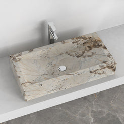 Shafira Pandora Blanc Quartzite Vessel Sink, alternate countertop lifestyle angle