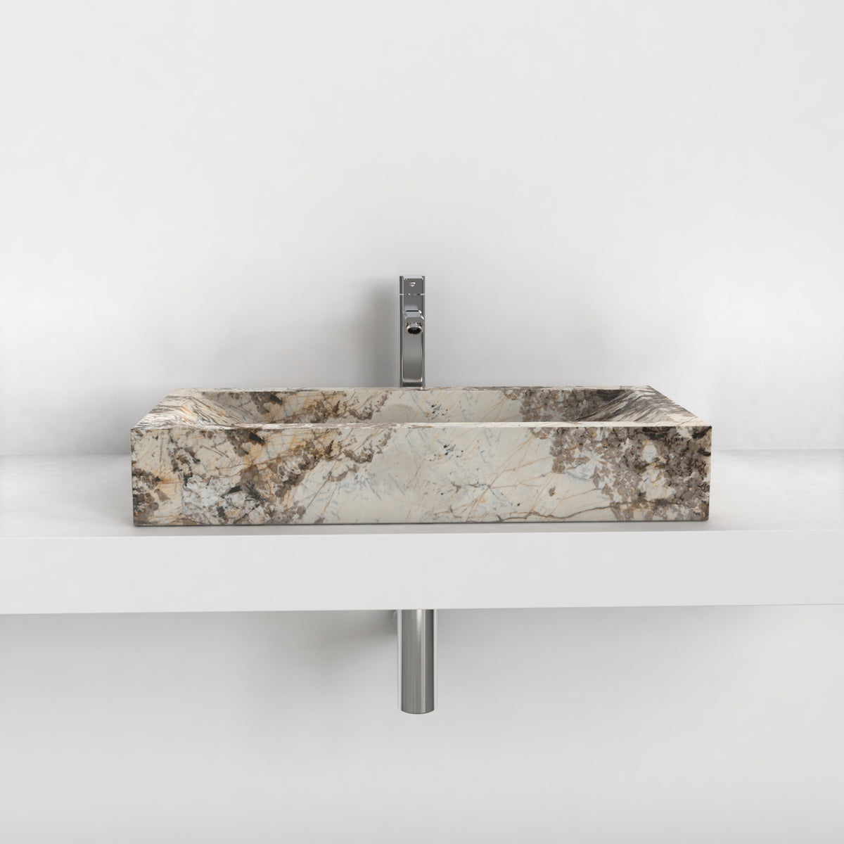 Shafira Pandora Blanc Quartzite Vessel Sink, overall shape and side profile