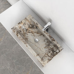 Shafira Pandora Blanc Quartzite Vessel Sink, interior, rim and material detail