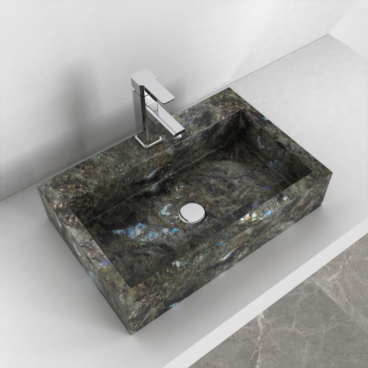Shafna Celestia Blue Quartzite Vessel Sink, alternate countertop lifestyle angle