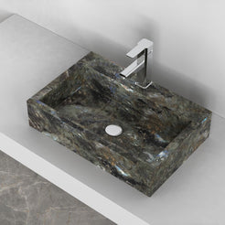 Shafna Celestia Blue Quartzite Vessel Sink, interior, rim and material detail