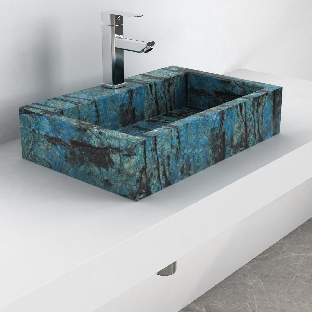 Shafna Danube Blue Quartzite Vessel Sink, second countertop lifestyle setting