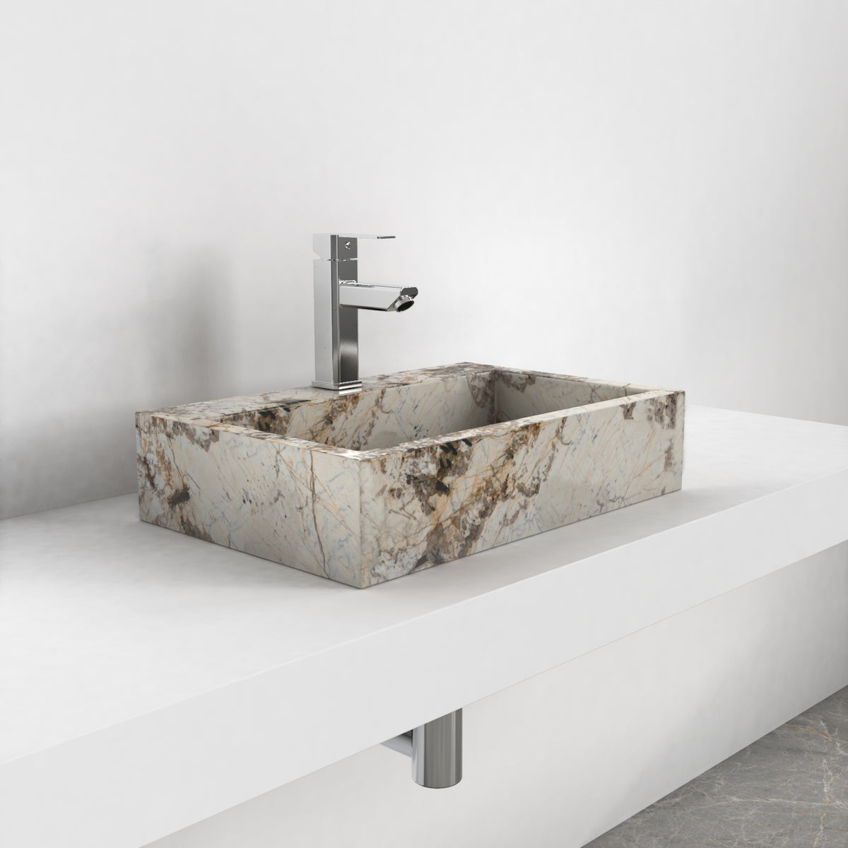 Shafna Pandora Blanc Quartzite Vessel Sink, countertop hero lifestyle view
