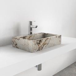 Shafna Pandora Blanc Quartzite Vessel Sink, countertop hero lifestyle view