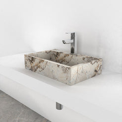 Shafna Pandora Blanc Quartzite Vessel Sink, second countertop lifestyle setting