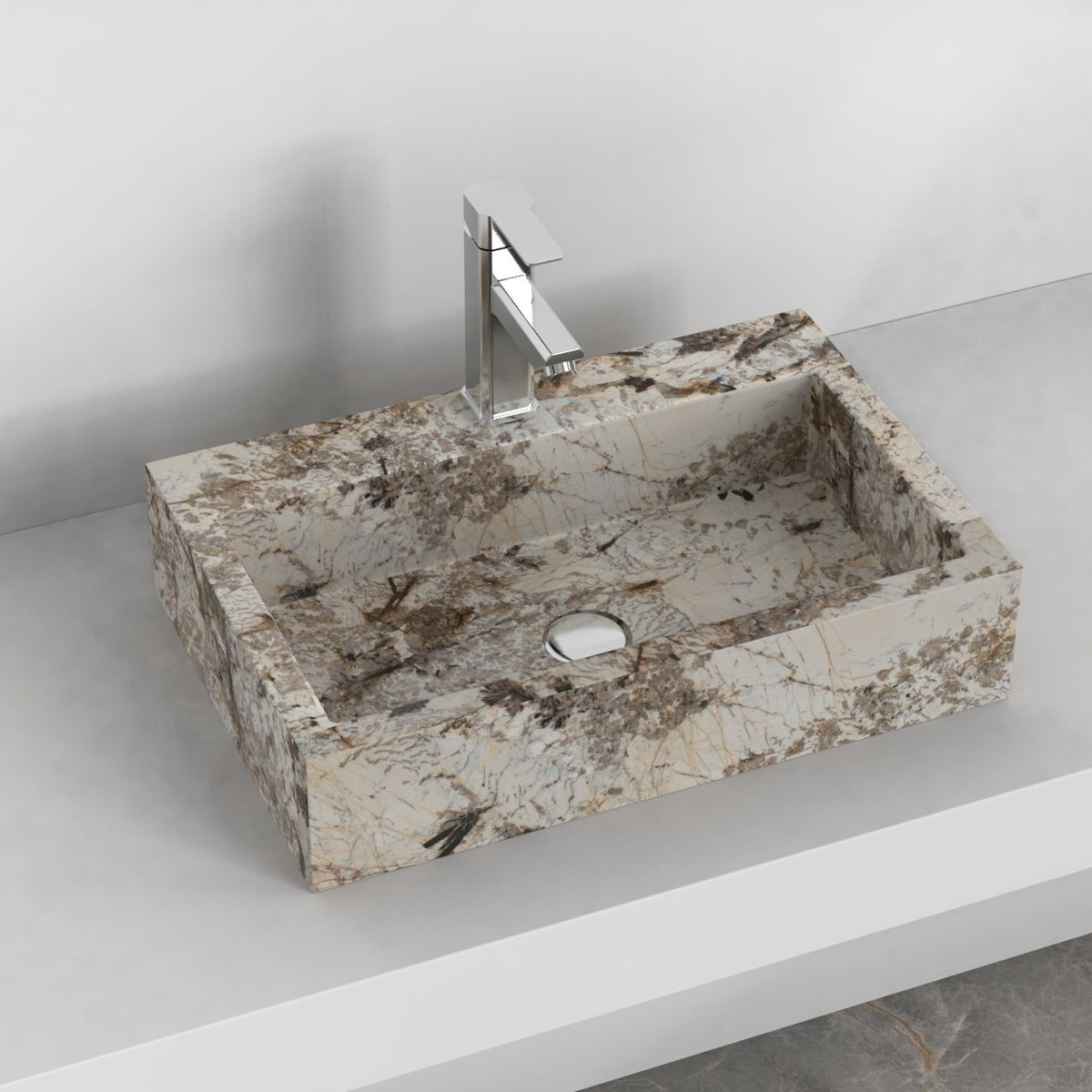 Shafna Pandora Blanc Quartzite Vessel Sink, alternate countertop lifestyle angle
