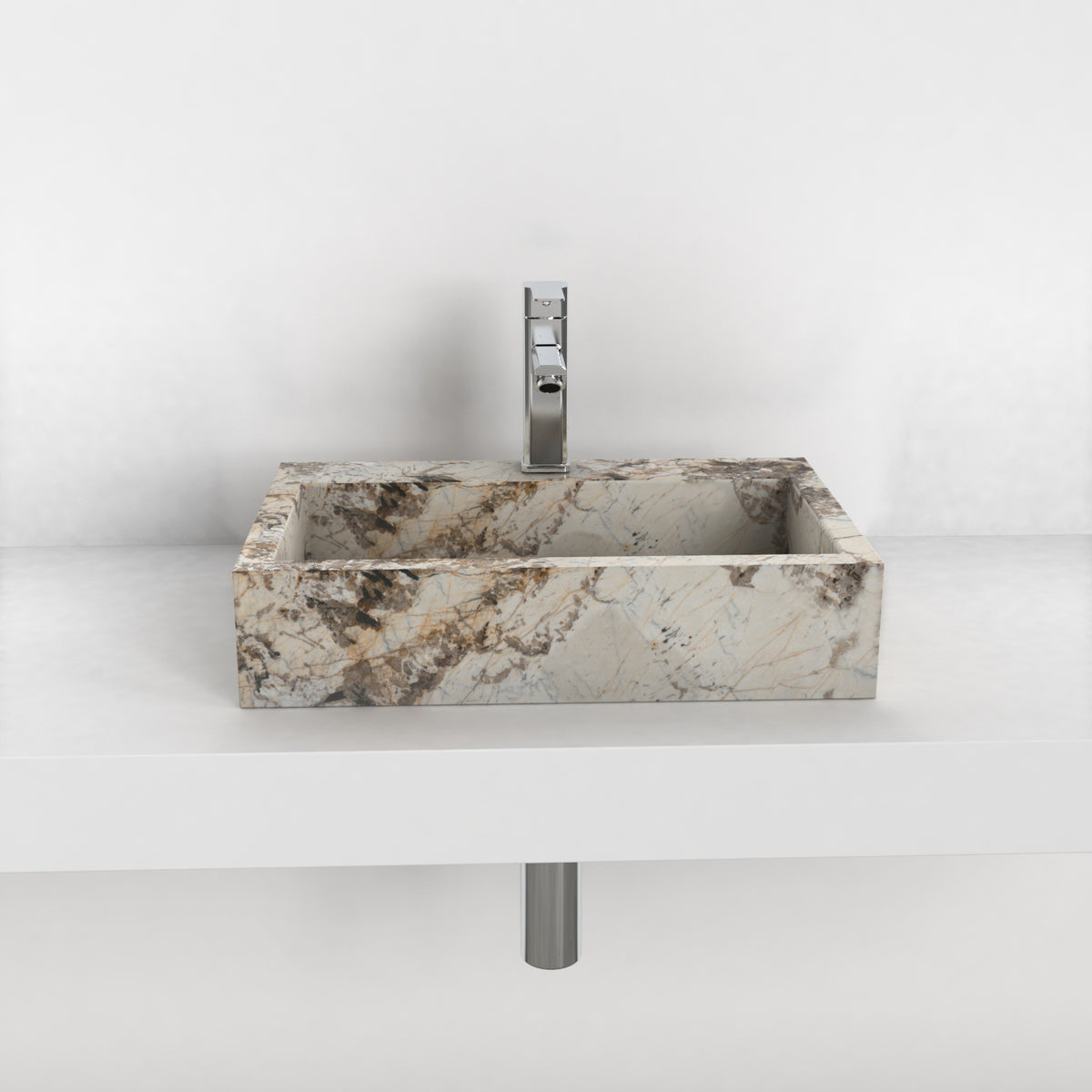 Shafna Pandora Blanc Quartzite Vessel Sink, overall shape and side profile