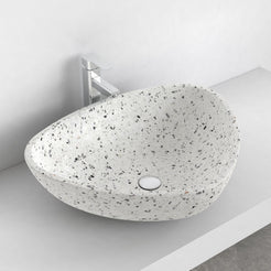 Shahana White Terrazzo Vessel Sink, countertop hero lifestyle view