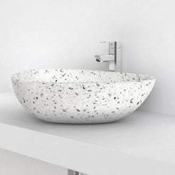Shahana White Terrazzo Vessel Sink, second countertop view showing the rim and bowl