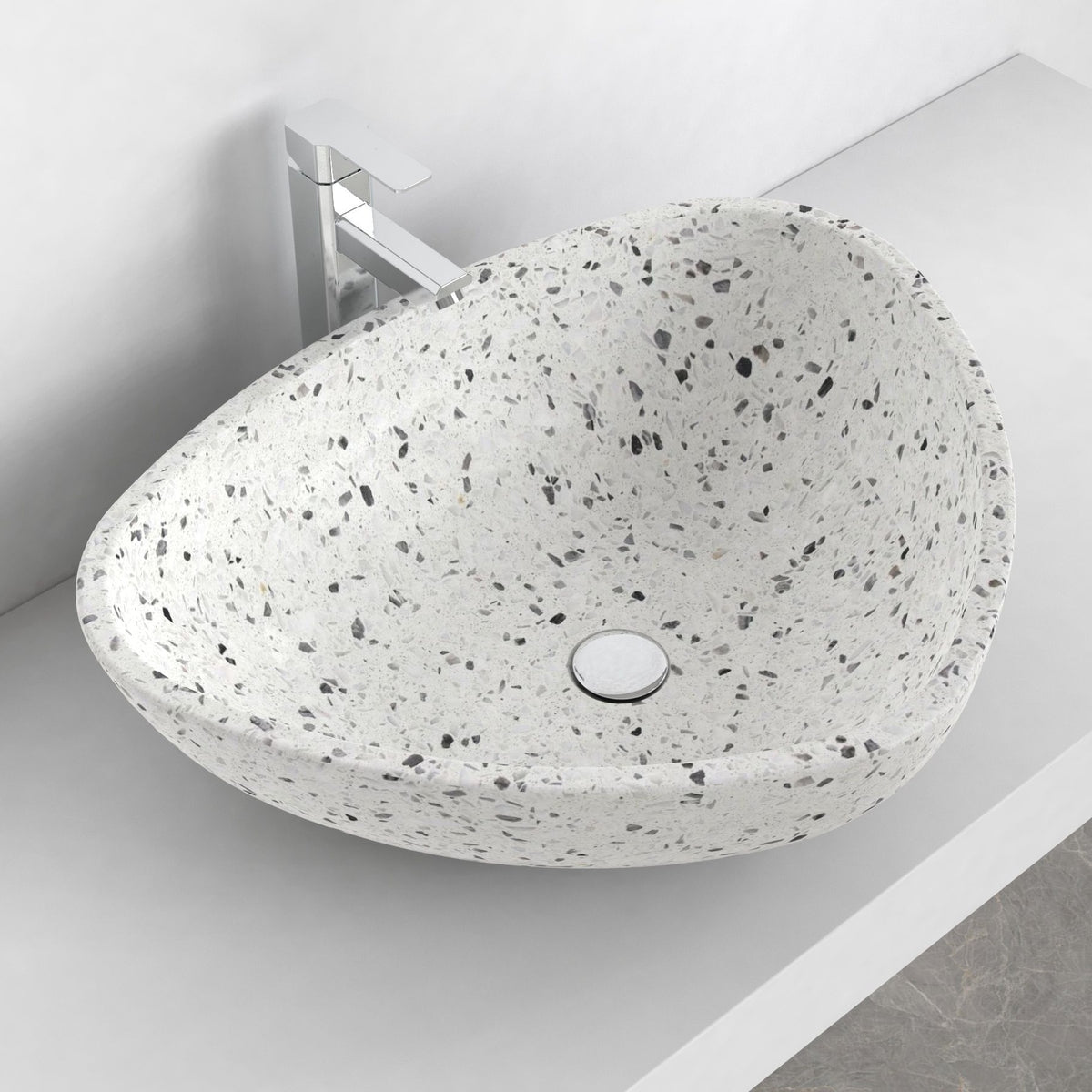 Shahana White Terrazzo Vessel Sink, alternate lifestyle view of the vessel