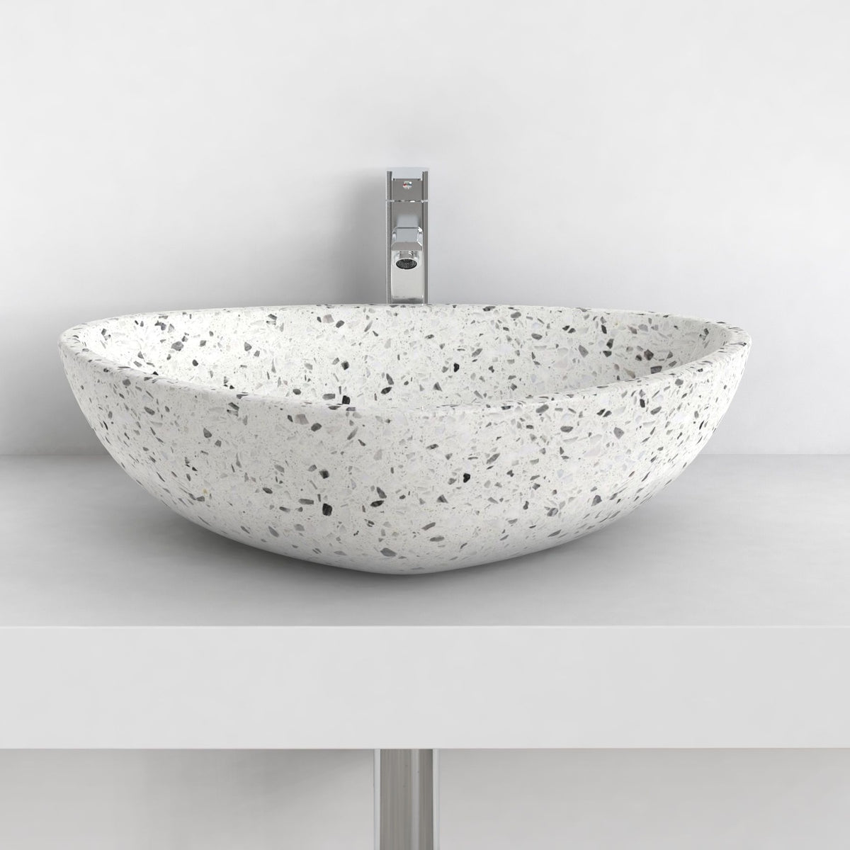 Shahana White Terrazzo Vessel Sink, overall bowl form and side profile