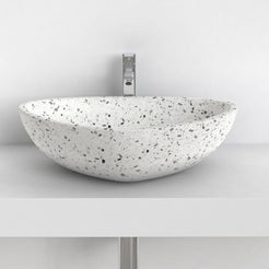 Shahana White Terrazzo Vessel Sink, overall bowl form and side profile