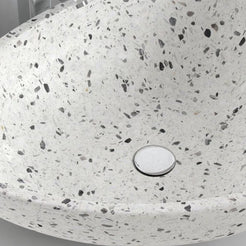 Shahana White Terrazzo Vessel Sink, interior, material and drain area detail