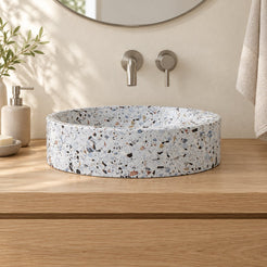 Shahrin Sky Terrazzo Vessel Sink — low frontal bathroom lifestyle