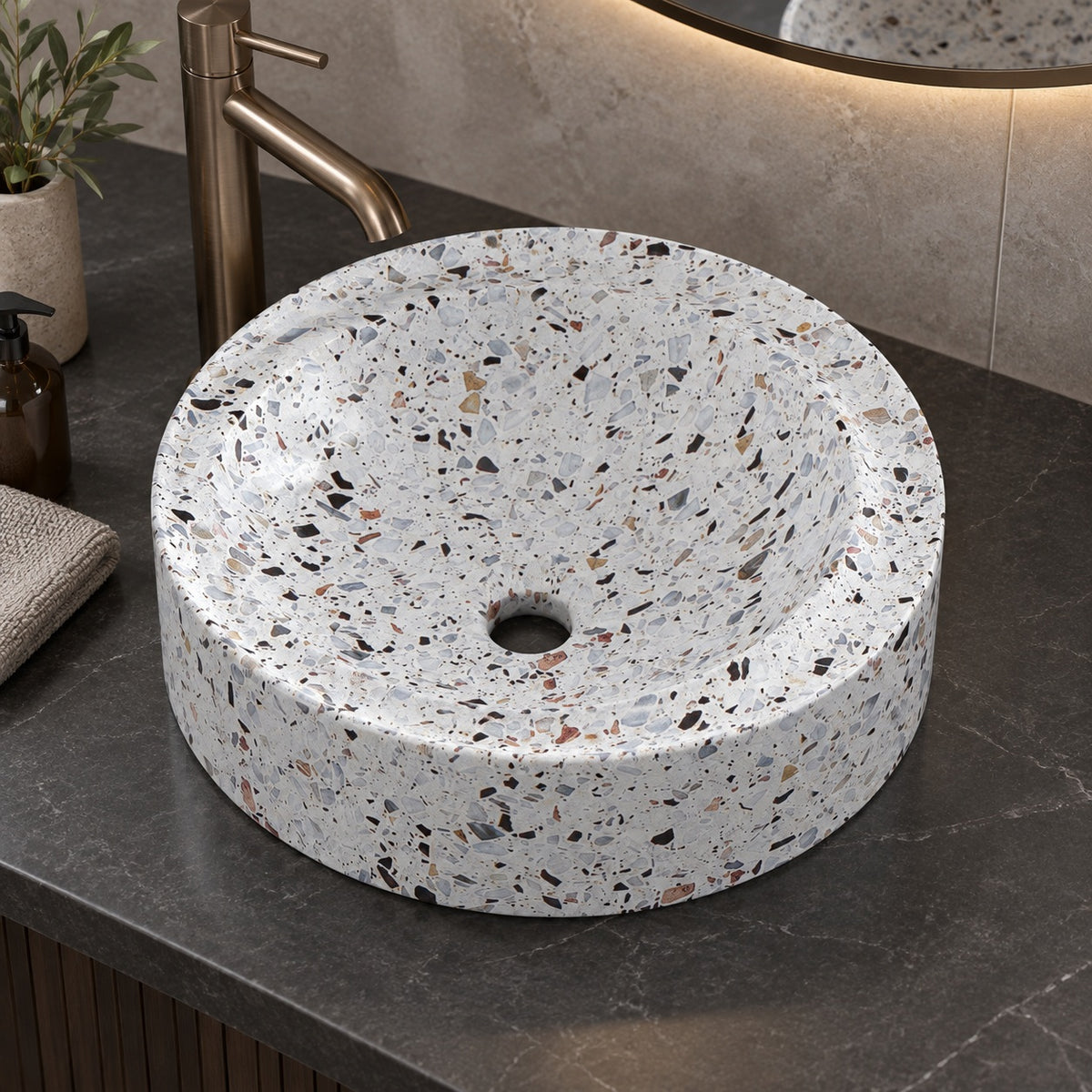 Shahrin Sky Terrazzo Vessel Sink, alternate countertop lifestyle angle