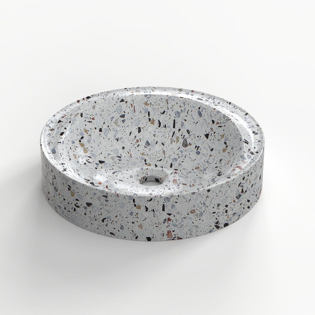 Shahrin Sky Terrazzo Vessel Sink, overall shape and side profile