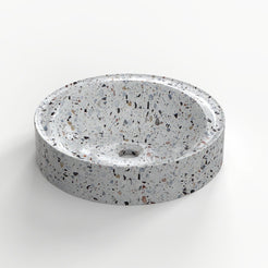 Shahrin Sky Terrazzo Vessel Sink, overall shape and side profile