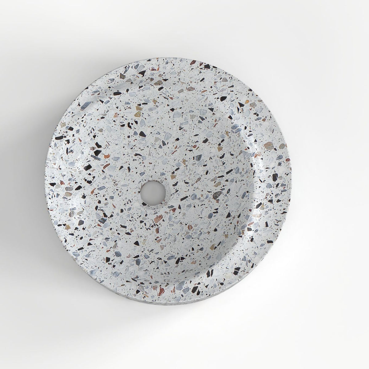 Shahrin Sky Terrazzo Vessel Sink, interior, rim and material detail