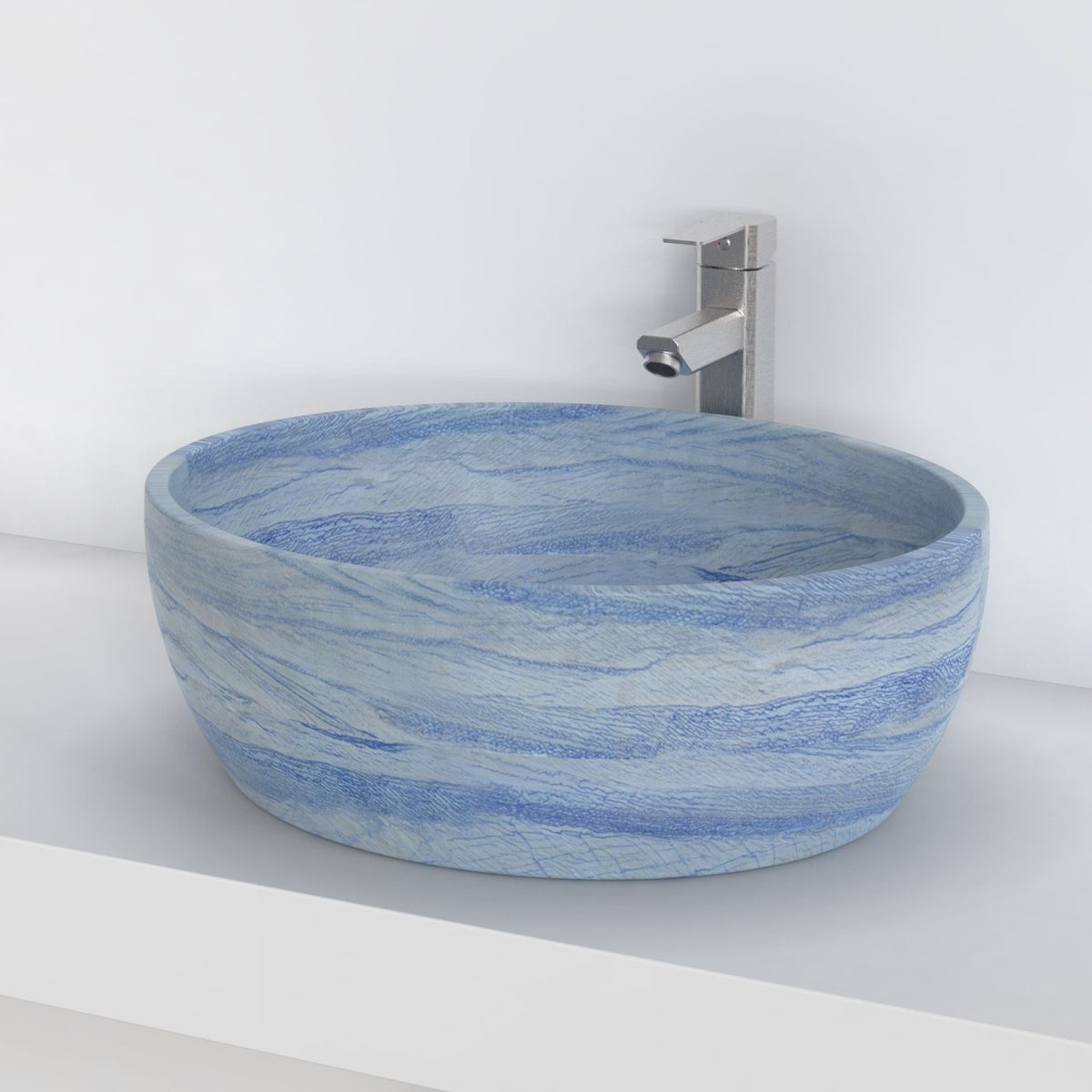Shaia Azura Blue Quartzite Vessel Sink, second countertop lifestyle setting