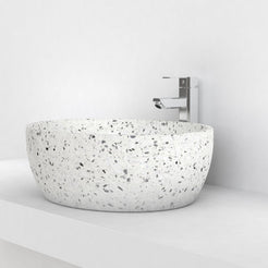 Shaia White Terrazzo Vessel Sink, countertop hero lifestyle view
