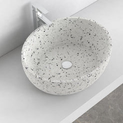 Shaia White Terrazzo Vessel Sink, second countertop view showing the rim and bowl
