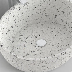 Shaia White Terrazzo Vessel Sink, interior, material and drain area detail