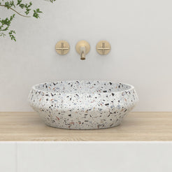 Shaiba Sky Terrazzo Vessel Sink, second countertop view of the bowl and rim