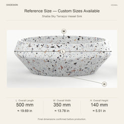 Shaiba Sky Terrazzo Vessel Sink reference overall dimensions in millimeters and inches