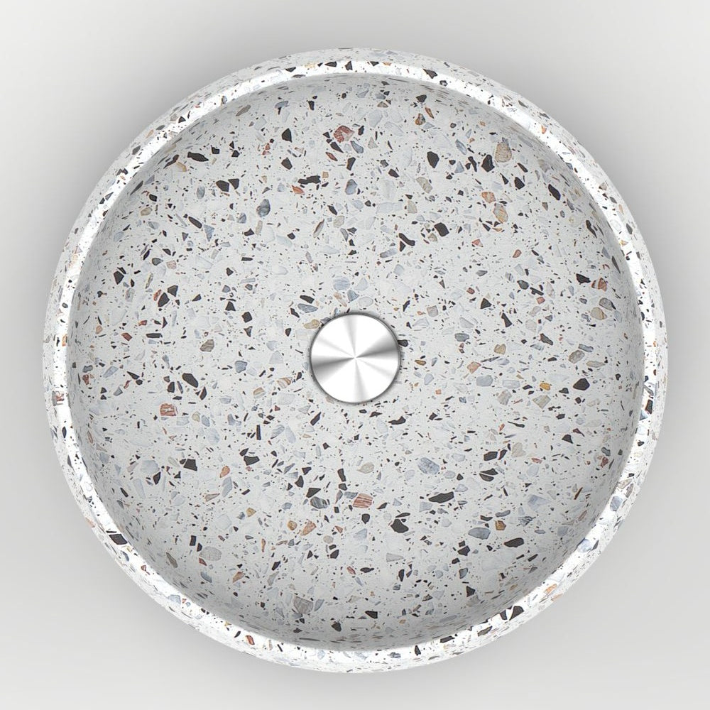 Shaila Sky Terrazzo Vessel Sink, interior, material and drain area detail