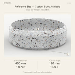 Shaila Sky Terrazzo Vessel Sink reference overall dimensions in millimeters and inches