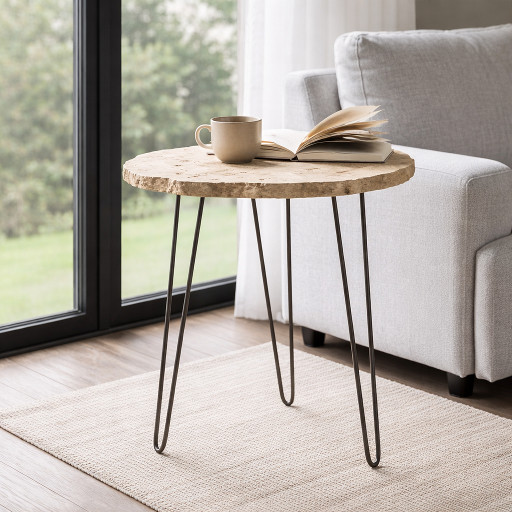 StoneMist Travertine Side Table