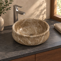Silafi Maricca Marble Vessel Sink, countertop hero lifestyle view